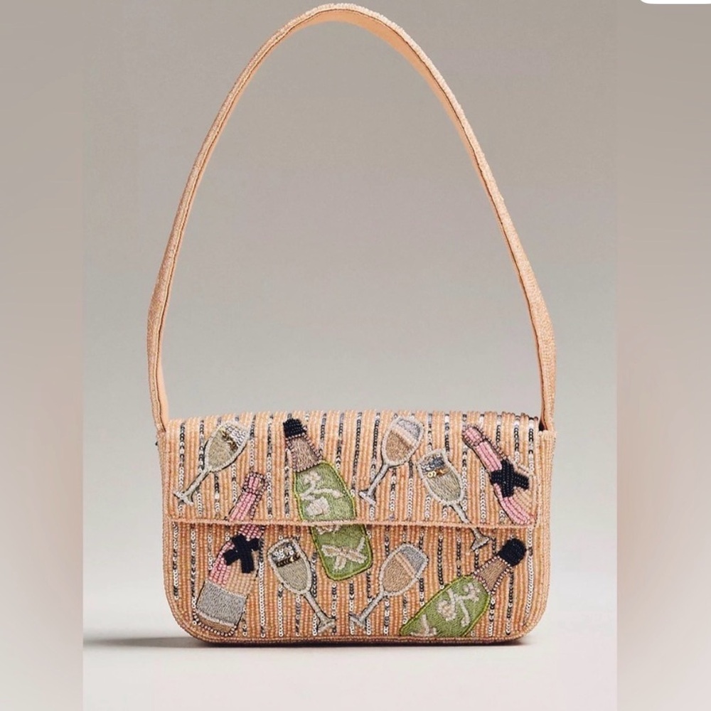 Anthropologie Champagne Fiona Beaded Bag, NWT